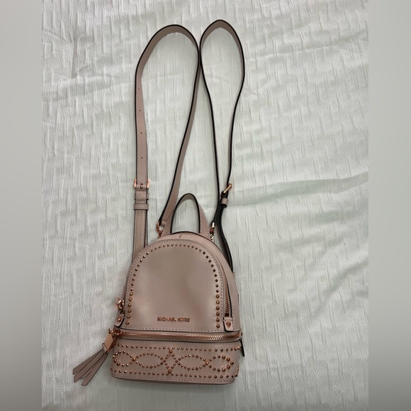MICHAEL KORS Rhea Mini Leather Backpack Studded Soft Pink - Picture 5 of 12